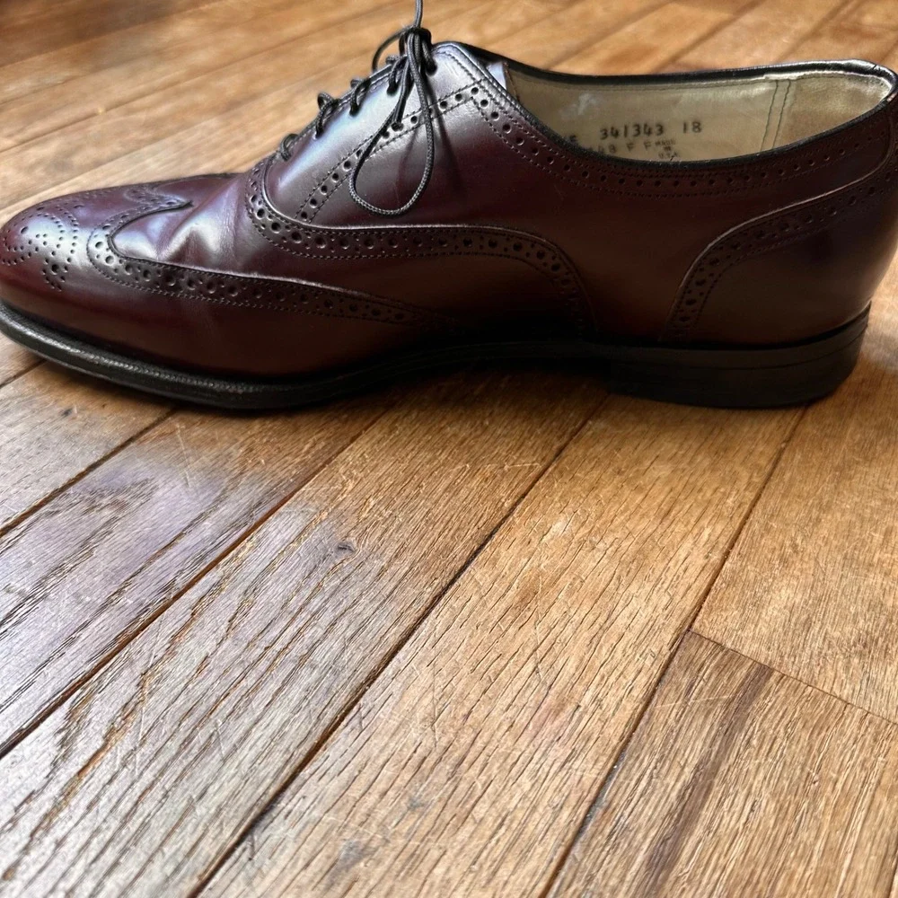 Florsheim Imperial Wingtip Oxford Mens 10 3E Leather Brogue Burgundy USA Vintage